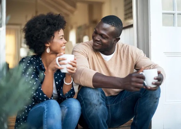 couple sitting and talking.
